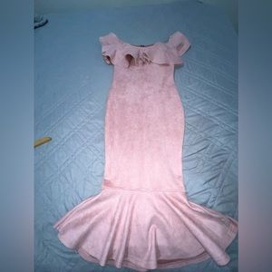 Pink Suede Off the Shoulder Dress